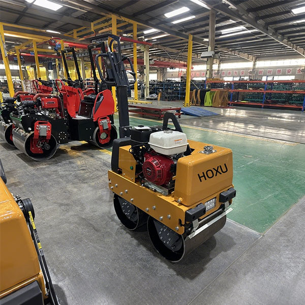 Walk behind double drum vibratory road roller