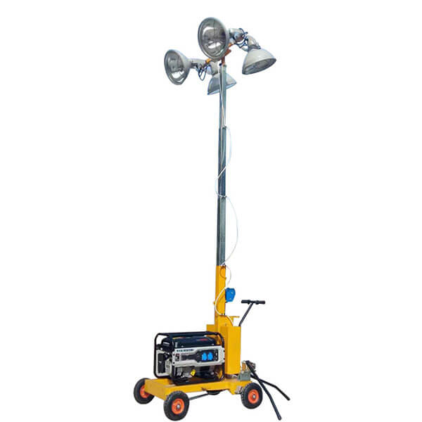 Hand pushing and lifting mobile lighting tower