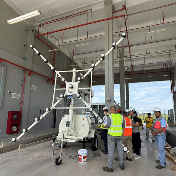 Trailer hand-lifting mobile lighting tower