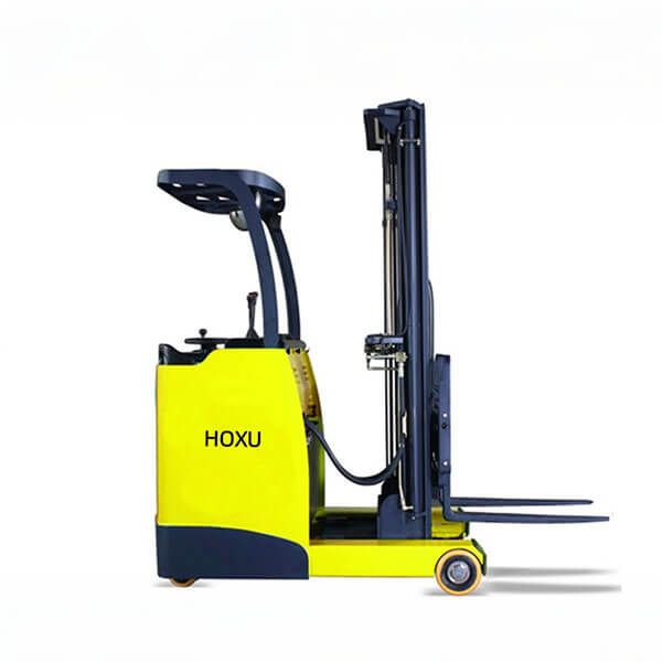 Stand-on reach electric forklift truck