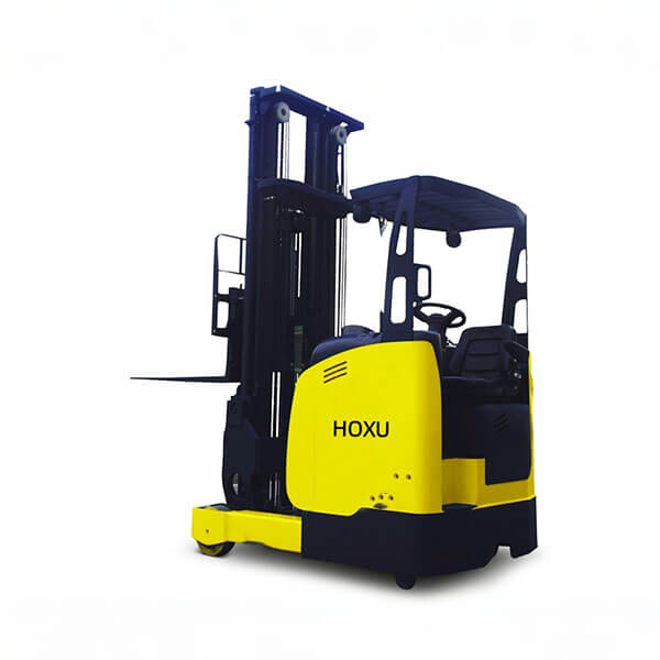 Ride-on reach electric forklift truck