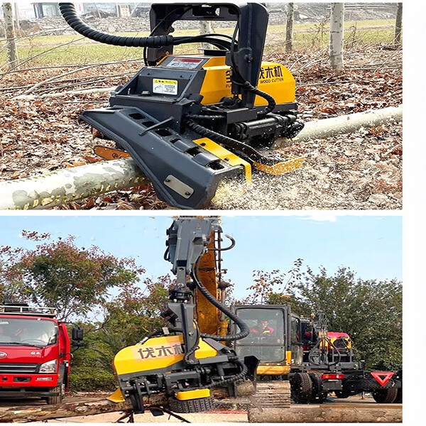 Excavator grapple logging saw