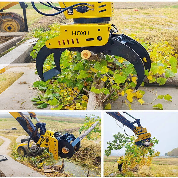 Excavator grapple logging saw